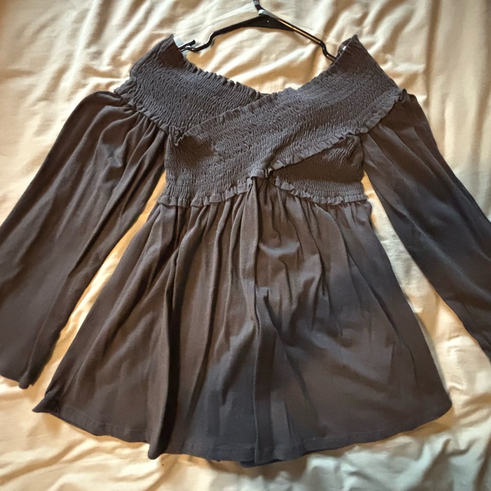 Peach Love California Gray Smocked Blouse